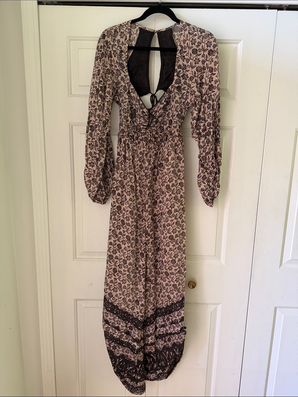 Free People Beige and Brown Floral Jumpsuit Romper